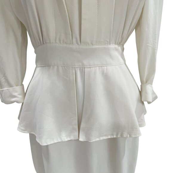 DB Designs Vintage Peplum Midi Dress Size 8 White Lace Modest Wedding USA - Picture 7 of 15